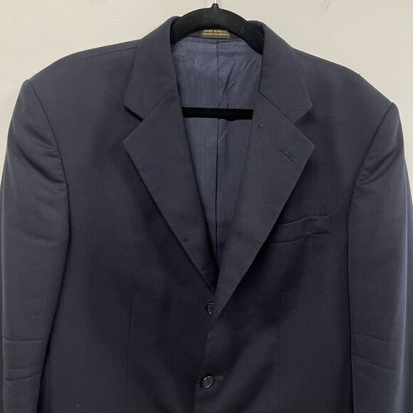Stafford 100% Wool Herringbone Blazer Men’s 40R Navy Sport Coat Work Classic - Picture 2 of 16